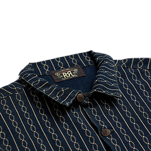 Load image into Gallery viewer, RRL - SS Indigo Print Jersey Camp Shirt in Indigo Multi.
