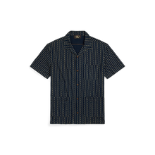 Load image into Gallery viewer, RRL - SS Indigo Print Jersey Camp Shirt in Indigo Multi.
