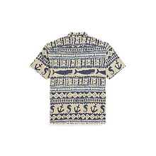 Load image into Gallery viewer, RRL - SS Nautical-Print Jersey Camp Shirt in Cream/Navy Multi- back.
