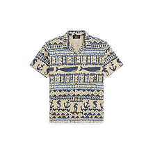 Load image into Gallery viewer, RRL - SS Nautical-Print Jersey Camp Shirt in Cream/Navy Multi.
