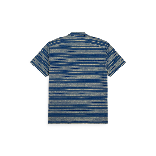 RRL - Indigo Striped Jersey Camp Shirt in Indigo Multi - back.