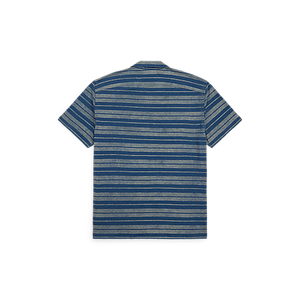 RRL - Indigo Striped Jersey Camp Shirt in Indigo Multi - back.