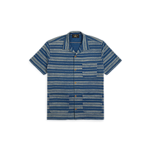 Load image into Gallery viewer, RRL - Indigo Striped Jersey Camp Shirt in Indigo Multi.
