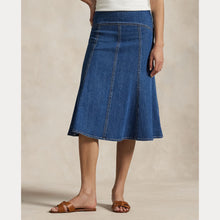 Load image into Gallery viewer, Model wearing Polo Ralph Lauren - Paneled Denim A-Line Skirt in Bostwich Wash.

