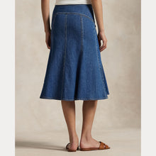Load image into Gallery viewer, Model wearing Polo Ralph Lauren - Paneled Denim A-Line Skirt in Bostwich Wash - back.
