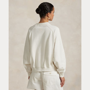 Model wearing Polo Ralph Lauren - Logo Flag French Terry Crewneck Sweatshirt in Nevis - back.