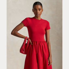 Load image into Gallery viewer, Model wearing Polo Ralph Lauren - Crewneck SS A-Line Dress in Red.

