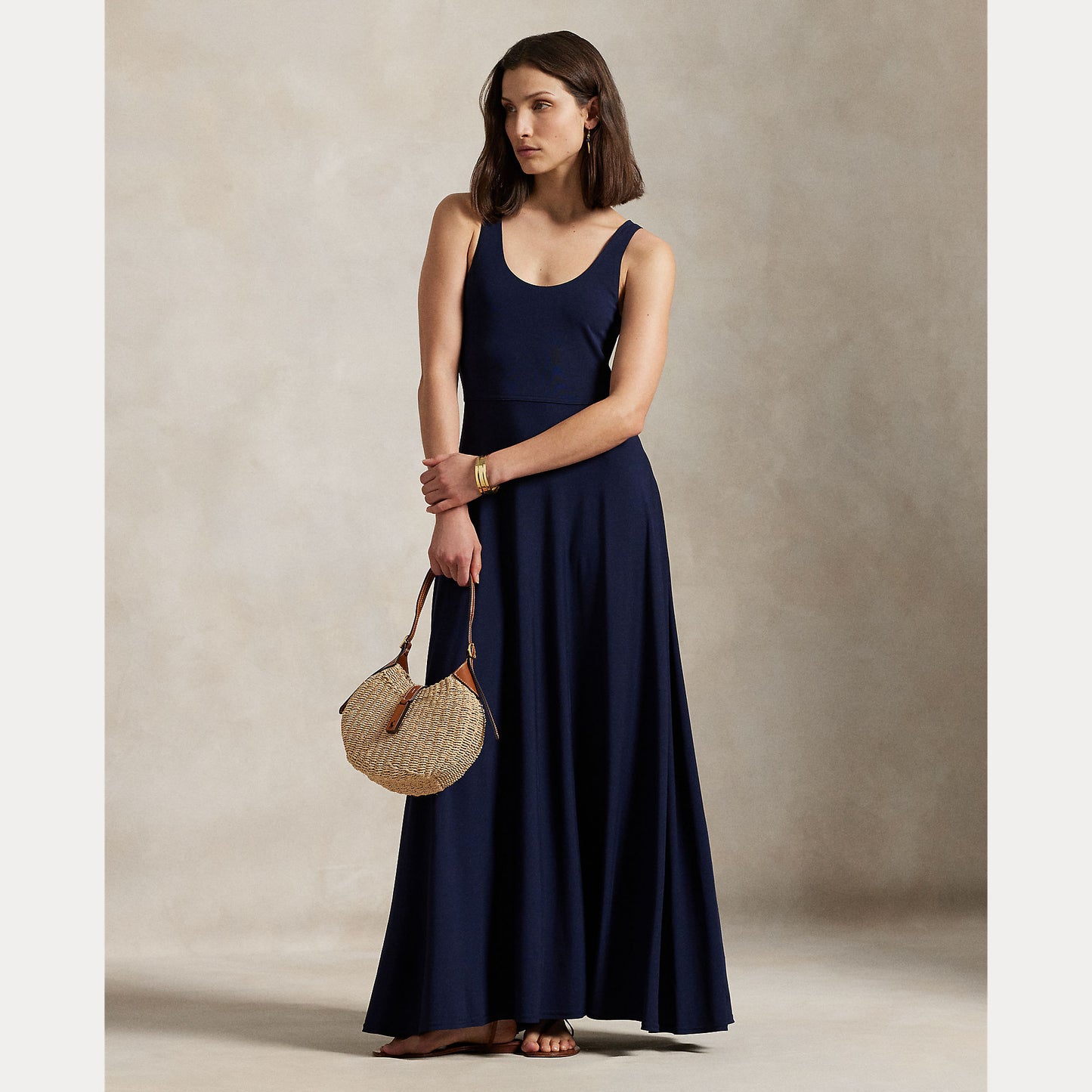 Model wearing Polo Ralph Lauren - Scoopneck Jersey Dress in Ink.