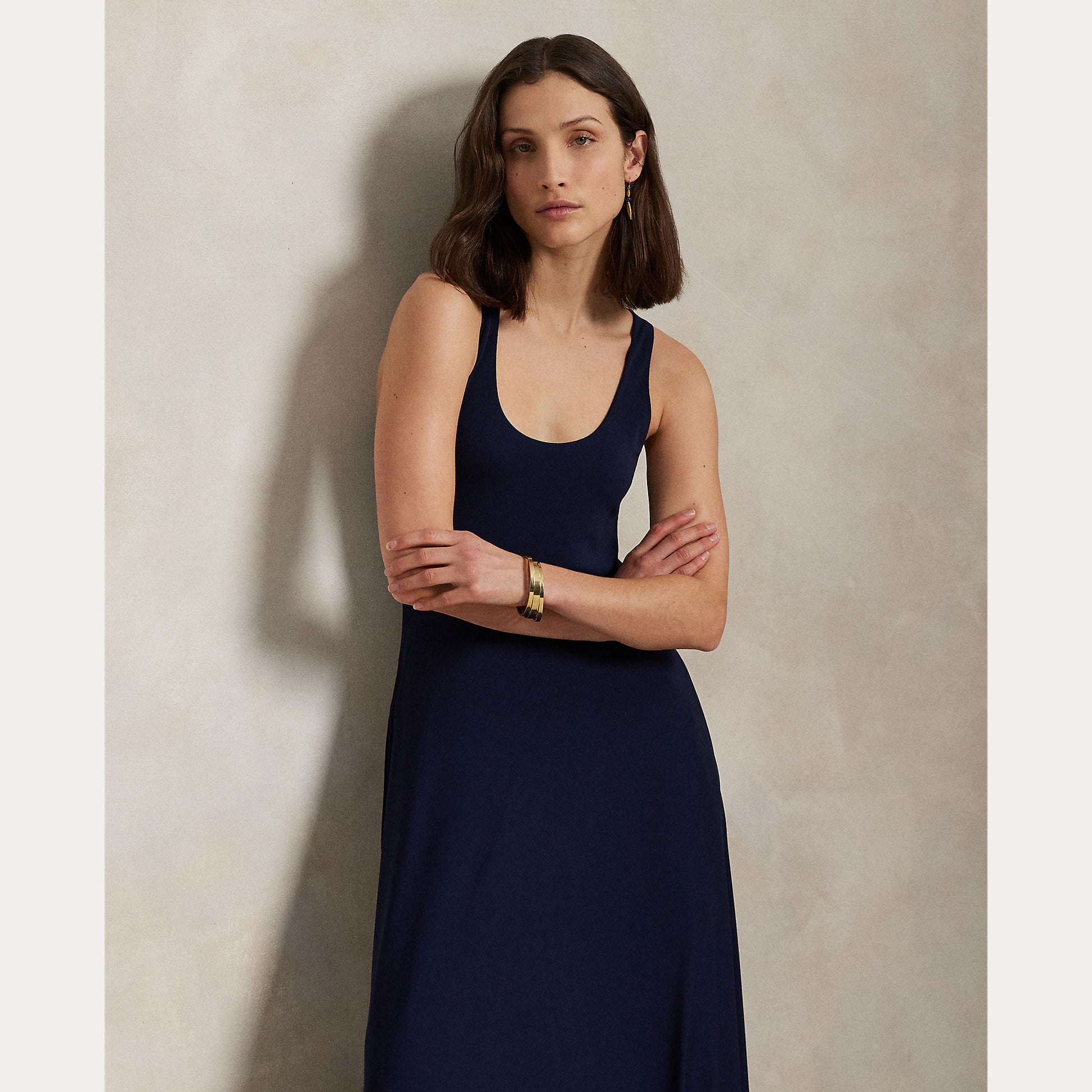 Model wearing Polo Ralph Lauren - Scoopneck Jersey Dress in Ink.