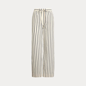 Polo Ralph Lauren - Silk Nylon Ankle Wide Leg Pant in White/Black Stripe.