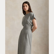 Load image into Gallery viewer, Model wearing Polo Ralph Lauren - Wool Jersey Knit Crew Neck SS A Line Dress in Light Smoke Heather.
