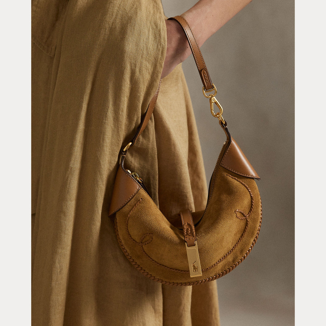 Polo Ralph Lauren - Suede/Leather Whip Stitch Shoulder Bag in Caramel/Tan.