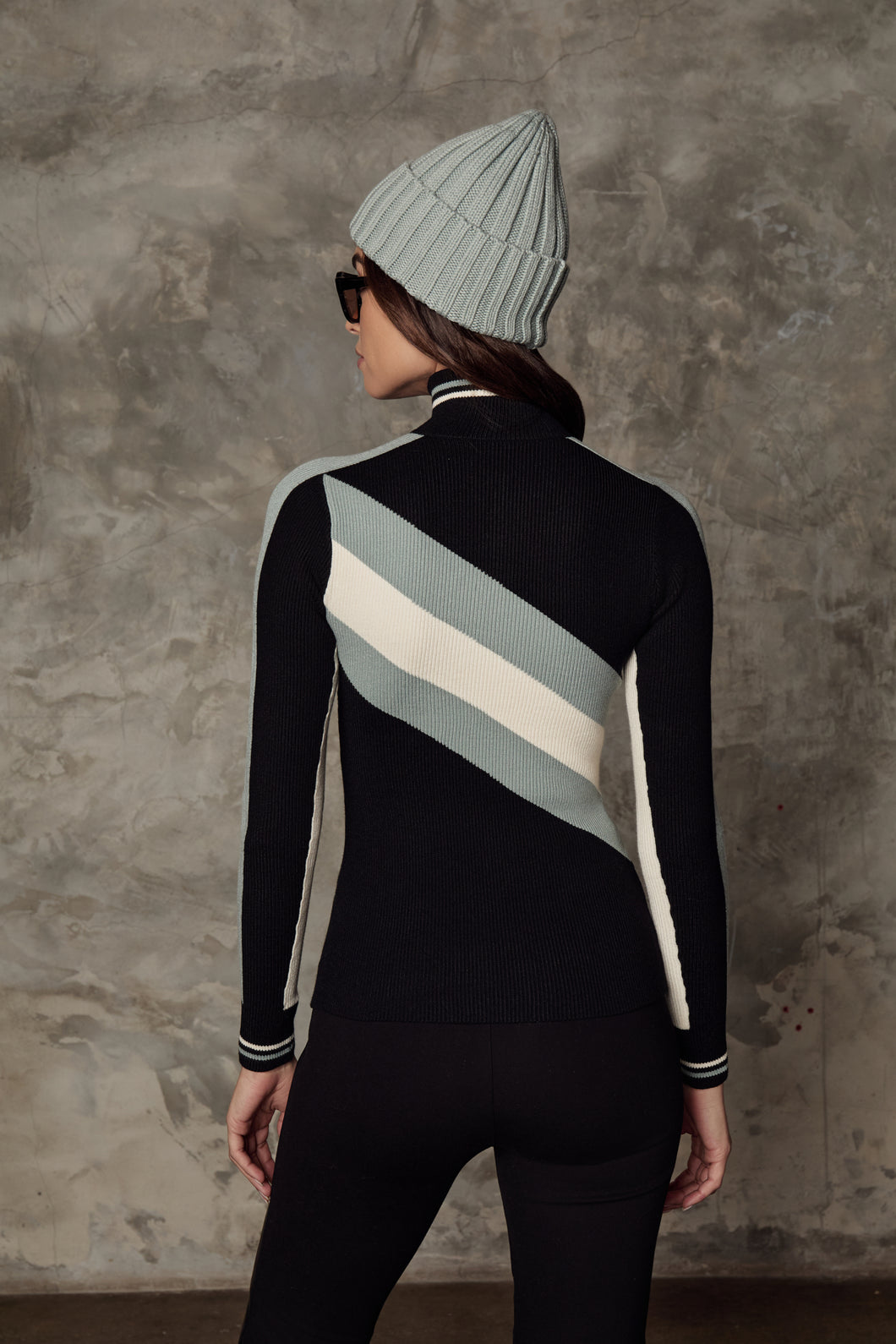 Model wearing Alp N Rock - Tanya 1/2 Zip Sweater in Black - back.