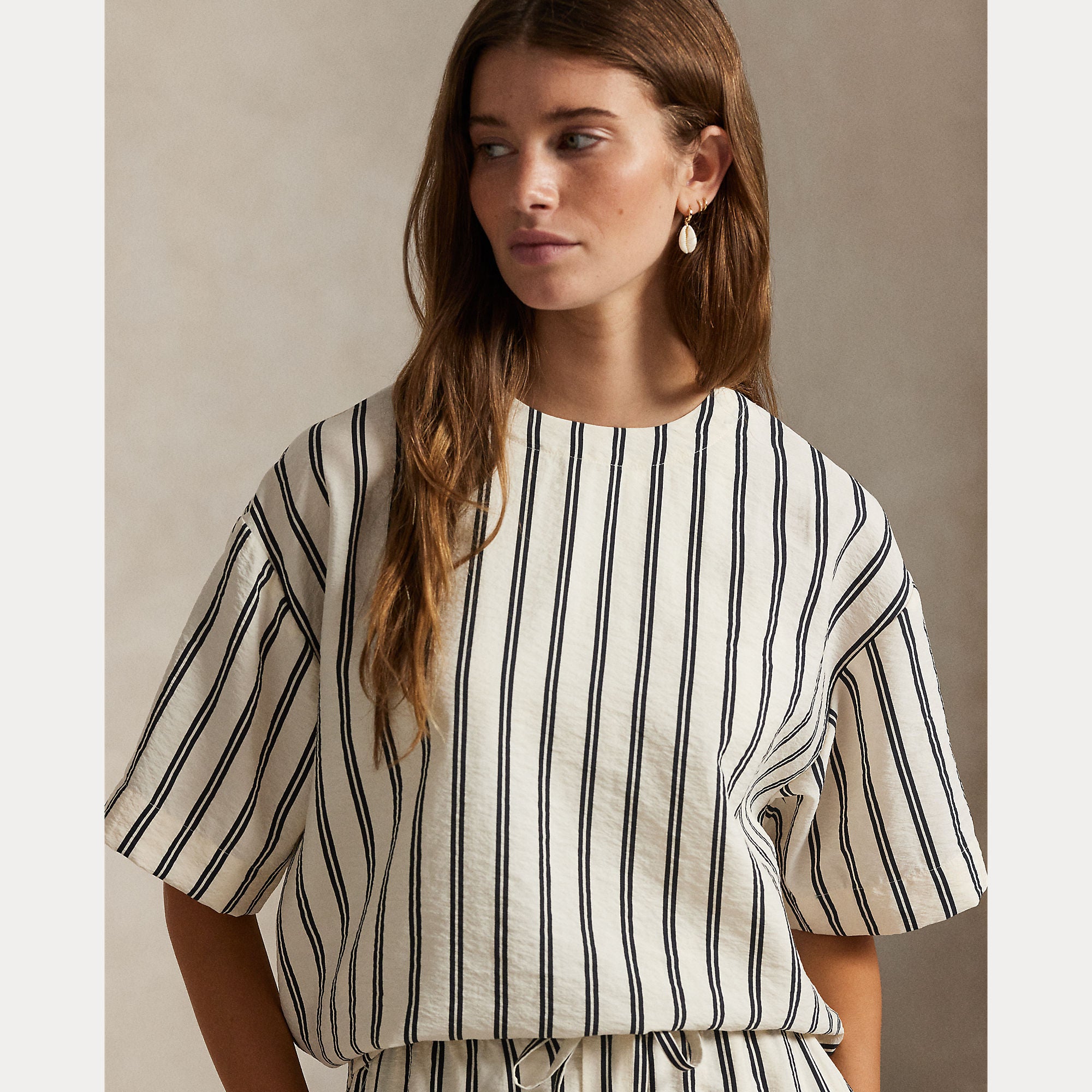 ラルフ・ローレン Lauren Ralph Lauren Striped Ballet-neck Sweater レディース シャツ トップス Whi Lauren Ralph Lauren STRIPED BALLET NECK SWEATER - Jumper