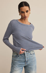 Model wearing ZSupply Arlet Mini Thermal Top in Storm Cloud.