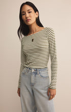 Load image into Gallery viewer, Model wearing ZSupply Pristine Striped LS Tee in Fern.
