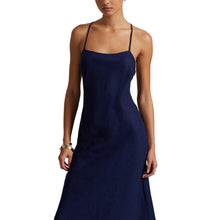 Load image into Gallery viewer, Model wearing Polo Ralph Lauren - Linen Sleeveless A-Line Dress in Newport Navy.

