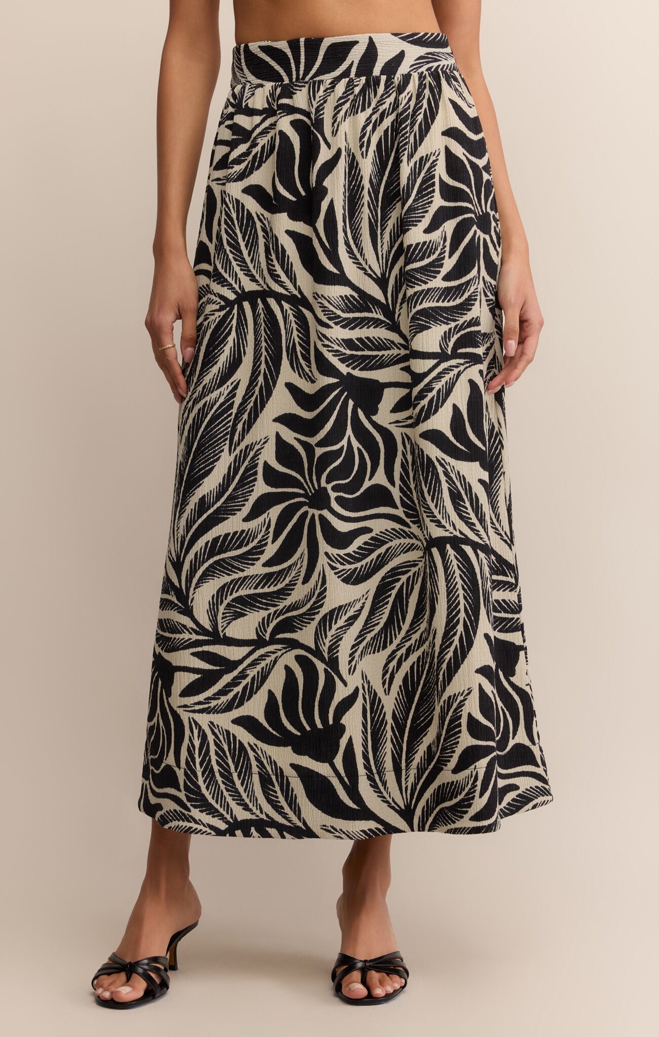 Model wearing ZSupply Serendipity Isla Leaf Skirt in Black.