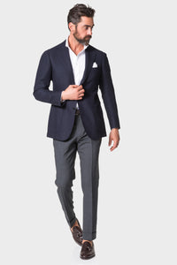 Model wearing Ring Jacket Signature Navy Balloon Jacket.