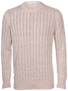 Gran Sasso - Linen Cable Crew Neck Sweater in Off White.