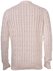 Gran Sasso - Linen Cable Crew Neck Sweater in Off White.