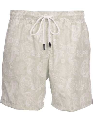 Gran Sasso - Recycled Microfiber Swim Trunks in Light Green/White.