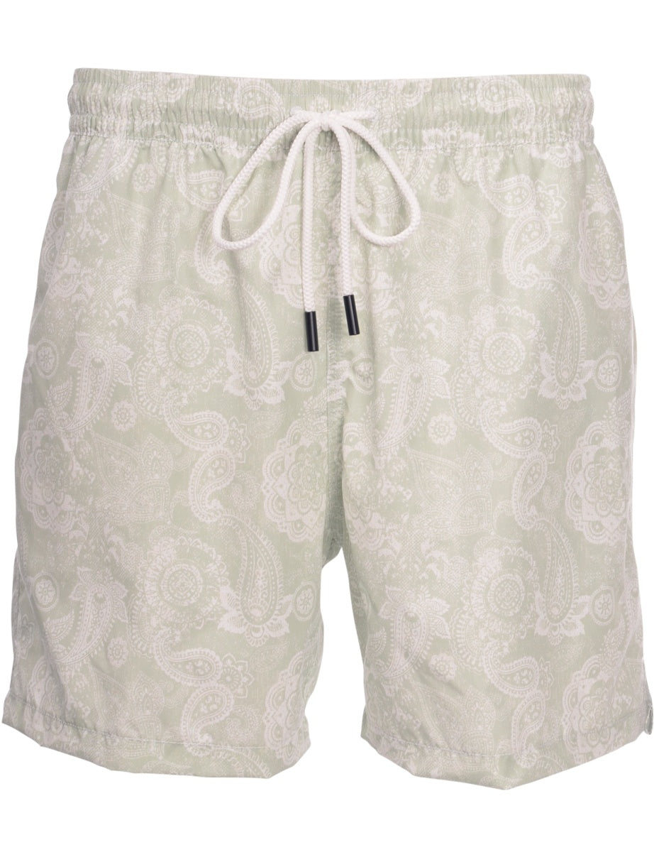 Gran Sasso - Recycled Microfiber Swim Trunks in Light Green/White.