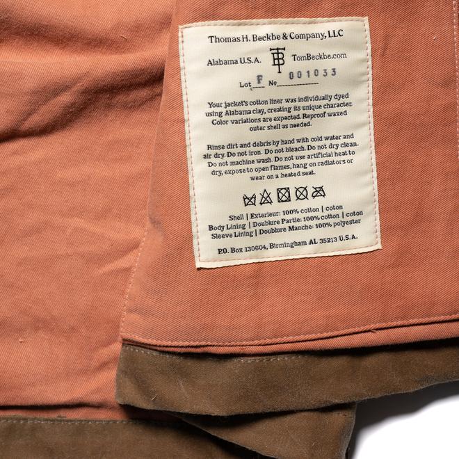 Tom Beckbe Tensaw jacket inside liner.