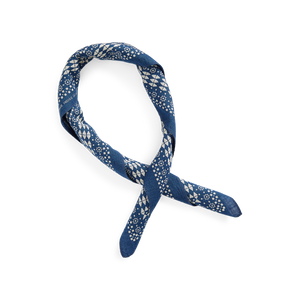 RRL logo print cotton bandana in indigo / greige.