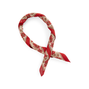 RRL logo print cotton bandana in turkey red, cream and black.