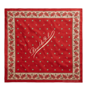 RRL logo print cotton bandana in turkey red, cream and black.