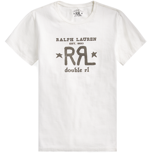 RRL logo crewneck t-shirt in paper white.