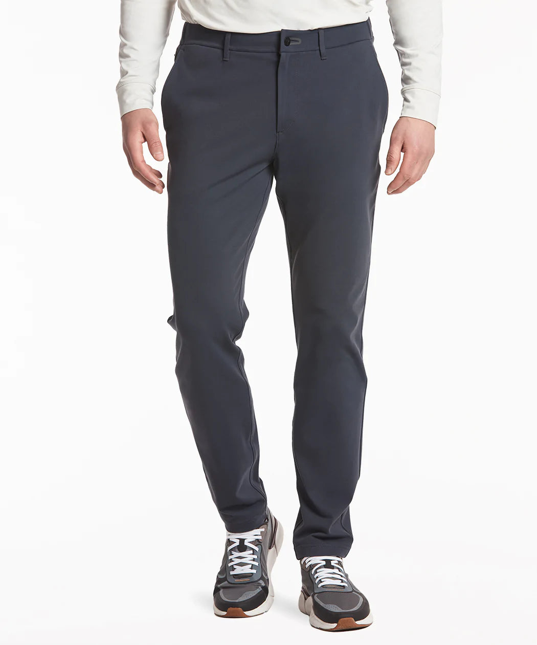 Model wearing Public Rec - All Day Every Day 5-Pocket Pant in Stone Grey.