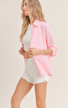 Load image into Gallery viewer, Model wearing Sadie &amp; Sage - So Posh Button Down Shirt in Pink.
