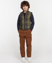 Load image into Gallery viewer, Model wearing Barbour Finn Youth Gilet in Classic Tartan.
