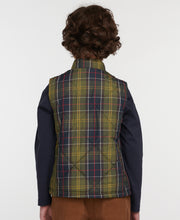 Load image into Gallery viewer, Model wearing Barbour Finn Youth Gilet in Classic Tartan.
