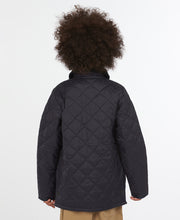 Load image into Gallery viewer, Model wearing Barbour Youth Liddesdale Quilt in Navy.
