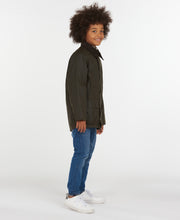 Load image into Gallery viewer, Model wearing Barbour Youth Beaufort Jacket in Olive.
