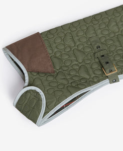 Barbour Paw Quilt Dog Coat in Olive.