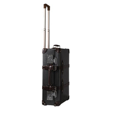 Load image into Gallery viewer, Globe-Trotter Deluxe 20&quot; Trolley case in Caviar and Brown with arms extended.
