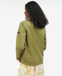 Model wearing Barbour Zale Casual in Olive tree - back.