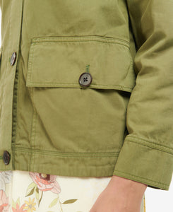 Model wearing Barbour Zale Casual in Olive tree.