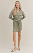 Load image into Gallery viewer, Model wearing Sadie &amp; Sage - Lighthouse Buttondown Dress in Olive.
