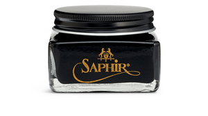 Saphir calfskin cream shoe polish in black.