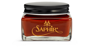 Saphir calfskin cream shoe polish in cognac.