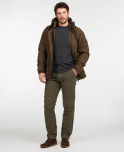 Load image into Gallery viewer, Model wearing Barbour Neuston Moleskin Pants in Dark Olive.
