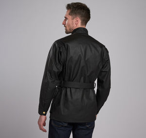 Back of model wearing Barbour International Original Jacket in black.