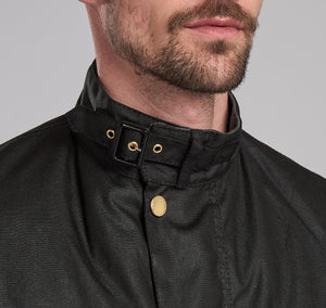 Model wearing Barbour International Original Jacket in black.