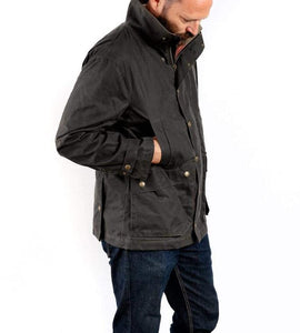 Model wearing Tom Beckbe Tensaw jacket in hardwood.