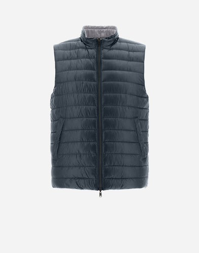 Herno Men's Nylon Ultralight Reversible Two Tone Waistcoat in Blue Navy/Light Grey.